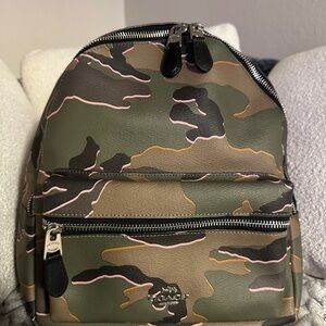 Coach Green and Brown Camouflage Backpack